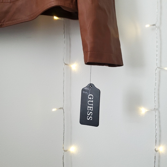 NWT Guess Women's Faux Leather Moto Jacket in Cognac Brown Size XL - Picture 7 of 9